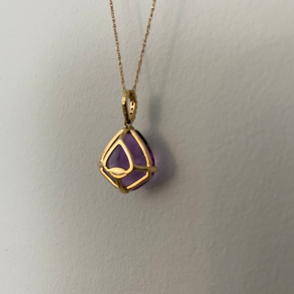 Purple 4.22 Carat Amethyst and Diamond Necklace 18" Yellow 14K Gold Chain - Picture 5 of 12